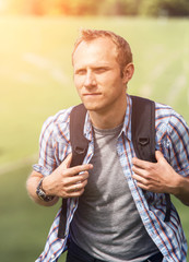 Wall Mural - man with backpack portrait
