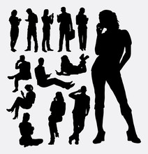 Male And Female People With Mobile Phone Silhouettes