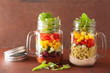 vegan quinoa vegetable salad in mason jars
