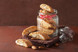 traditional italian cantuccini cookies in glass jar