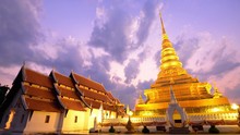 The Golden Temple Landmark Of Nan Is Wat Phra That Charehang Was Built In 1355. It Is The Most Sacred Wat In Nan Province Thailand