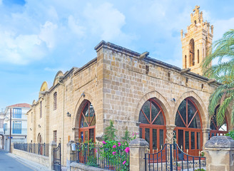 Sticker - The church of Archangelos Michail Trypiotis is the medieval stone-built basilica inside of the walled town of Nicosia, Cyprus.