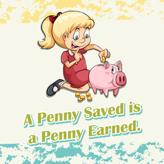 Poster - Girl putting money in piggy