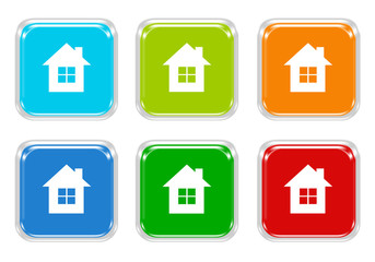 Wall Mural - set of squared colorful buttons with house symbol
