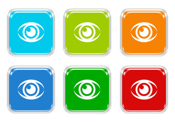 Wall Mural - set of squared colorful buttons with eye symbol