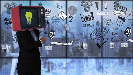 Poster - Businessman with tv on his head