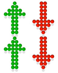 Poster - Set of dotted up and down arrows. Red and green arrows pointing