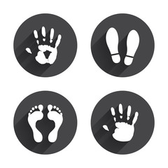 Poster - Hand and foot print icons. Imprint shoes symbol.