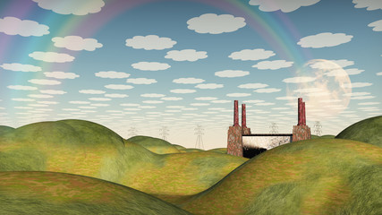 Wall Mural - Bucolic Landscape with Factory