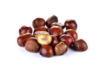 Wall Mural - Roasted Chestnut on white background