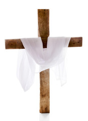 Cross with cloth, isolated on white