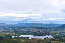 Mountain Valley And Lake At Cloudy Day Of Thailand