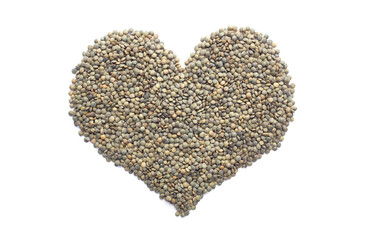 Wall Mural - Marbled dark green lentils in a heart shape