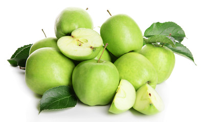 Ripe green apples isolated on white