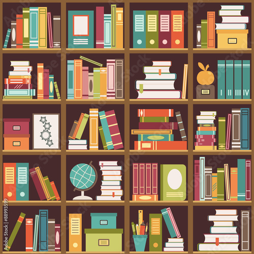 Fotografía Bookshelf with books. Seamless background
