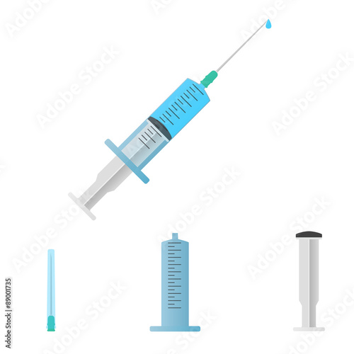 medical syringe with liquid and droplet on white background parts syringe parts