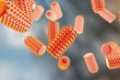 Digital illustration of Rabies virus, model of virus, virus transmitted by bites of rabid animal, realistic image of microbe, microorganism, microscopic view, bullet shaped virus, RNA virus