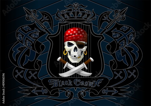 Plakat czarna korona - statek piracki