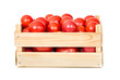Fresh tomatoes in wooden box