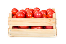Fresh Tomatoes In Wooden Box