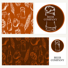 Beer company. Retro card, envelope. Restaurant theme. Business c