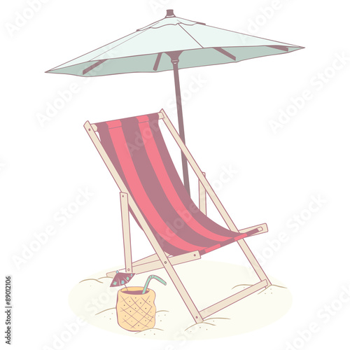 Beach Chair Under An Umbrella With A Pineapple Drink Buy