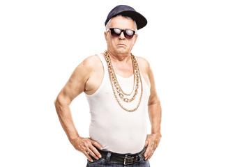 Poster - Senior man in hip-hop clothes looking at the camera