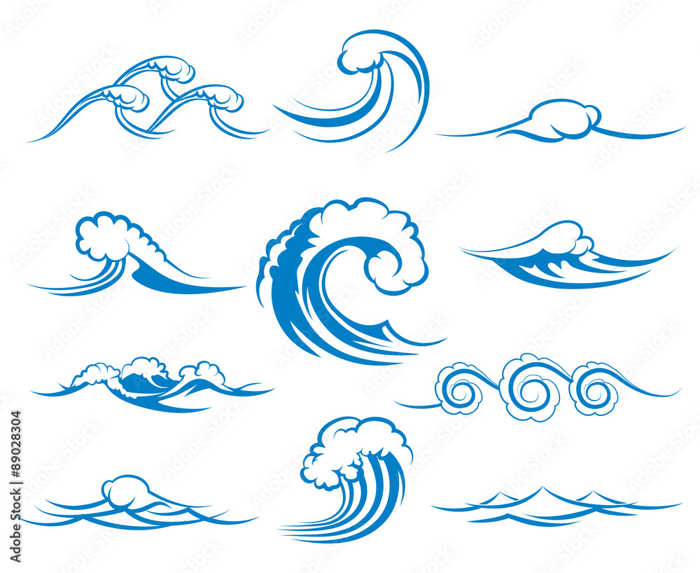 Waves of sea or ocean waves, vector illustration Stock Vector | Adobe Stock