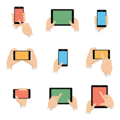 Poster - vector icons set of smartphone and tablet in hands flat design