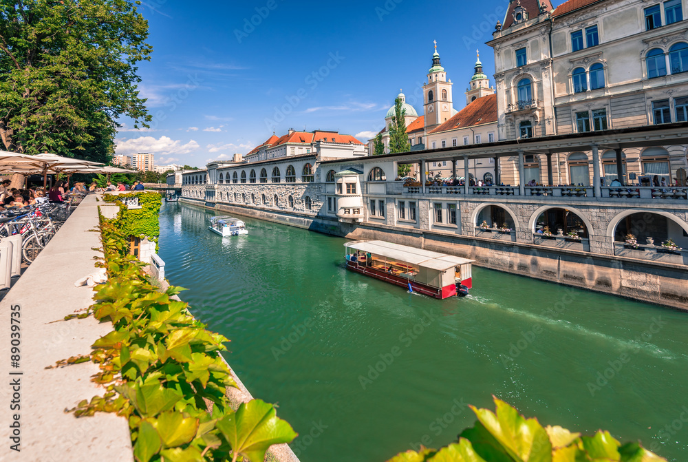 Obraz na płótnie Ljubljana / Slowenien mit Fluss Ljubljanica w salonie