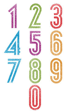 Retro style double line geometric numbers set with hand drawn li