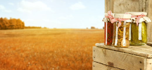 Sticker - jars and autumn landscape 