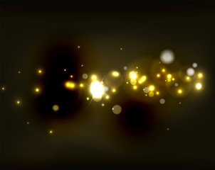 Glowing shiny bubbles and stars in dark space