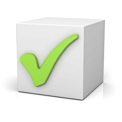 Fototapete - Green check mark sign on white box isolated over white background with reflection