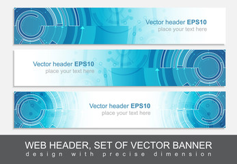 Poster - Set of three horizontal website header or banner templates with technological pattern
