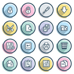 Sticker - Document contour icons on color buttons. Flat design.