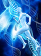 3D male figure on medical DNA background