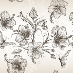Wall Mural - Vector seamless wallpaper pattern with flowers