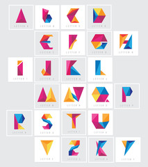 Wall Mural - Colorful low polygon alphabet letters collection set. Abstract geometric triangular multicolored logo elements for corporate visual identity