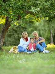 Poster - Family with apples and book in park