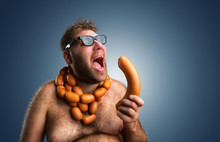 Hungry Man With Sausages