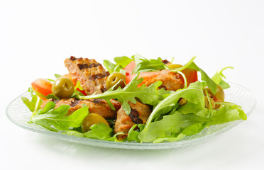 Canvas Print - Grilled patty with fresh vegetable salad