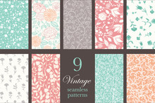 Vector Vintage Floral Elegant 9 Set Seamless Pattern