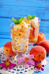 Wall Mural - peach and vanilla ice cream with caramel and mint