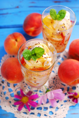 Wall Mural - peach and vanilla ice cream with caramel and mint