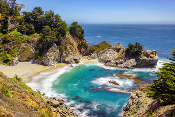 Wall Mural - Beach and falls, Pacific coast, Julia Pfeiffer beach, Big Sur. California, USA