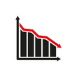 The graph down icon. Chart below and loss, reduction symbol. Flat
