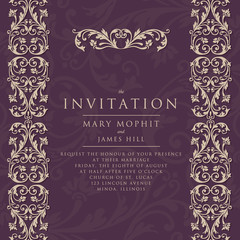 Wall Mural - Invitation with a rich background in Renaissance style. Template