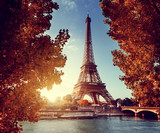 Fototapeta Boho - Seine in Paris with Eiffel tower in autumn time