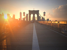 Ponte Di Brooklyn Al Tramonto Con Vista Di New York